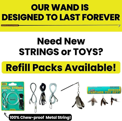 repounce Forever Stick - The Unbreakable Cat Wand Toy, Extra Long Durable Cat String Toy for Indoor Cats, Cat Fishing Pole Toy for Bored Indoor Adult Cats, Feather String Toy On Stick Enrichment