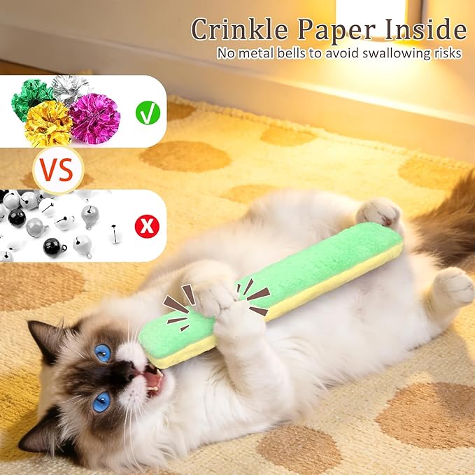 Retro Shaw Refillable Cat Toys 3Pcs with Natural Catnip and Crinkle Sound, Interactive Soft Pillow Kicker Toys for Boredom Relief & Safe Teeth Cleaning, Fun for Indoor Cats Kittens