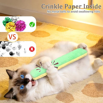 Retro Shaw Refillable Cat Toys 3Pcs with Natural Catnip and Crinkle Sound, Interactive Soft Pillow Kicker Toys for Boredom Relief & Safe Teeth Cleaning, Fun for Indoor Cats Kittens