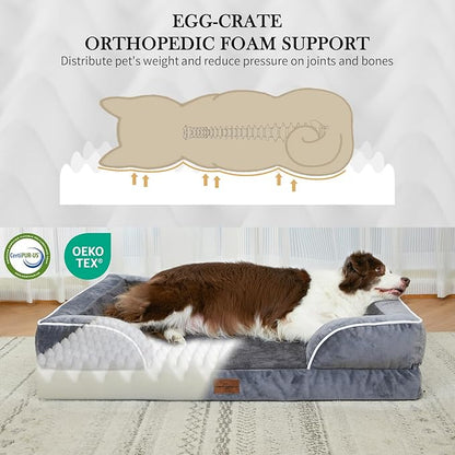 Comfort Expression Orthopedic Dog Bed for Large Dogs 36x27 Inch, Waterproof Supportive Egg Crate Foam Large Pet Bed with Removable Bolsters, Dog Couch with Washable Cover & Non-Slip Bottom, Dark Grey