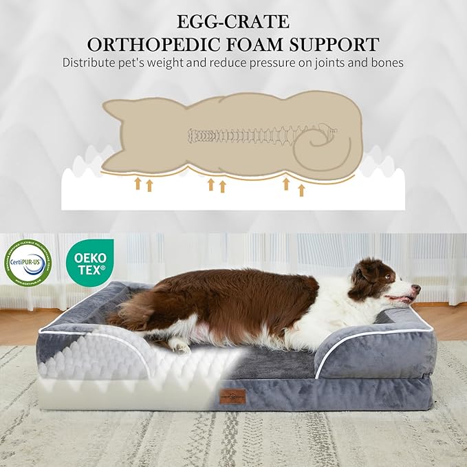 Comfort Expression Orthopedic Dog Bed for Small Dogs 20x14 Inch, Waterproof Supportive Egg Crate Foam Small Pet Bed with Removable Bolsters, Dog Couch with Washable Cover & Non-Slip Bottom, Dark Grey