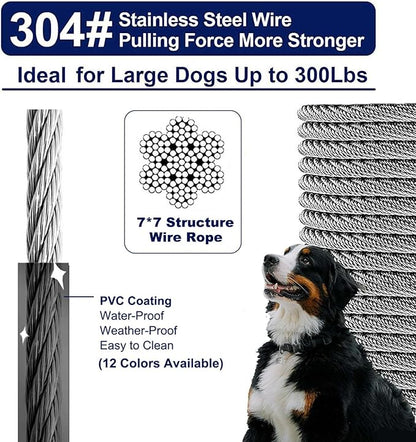 Tie Out Cable for Dogs Up to 300lbs,40ft Extra Strong 1000lbs Break Strength Tie-Out Tether Trolley Training Lead,Dog Run Cable for Yard Garden Park Camping Outside (Reflective Black, 300lbs 40ft)