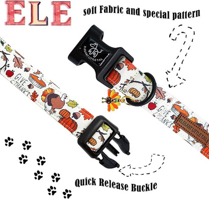 Elegant littlle Tail Thanksgiving Dog Collar, Turkey Pet Collars Soft Cotton Winter Dog Collar with Quick Release Buckle Pet Puppy Collars for Small Medium Large Dogs