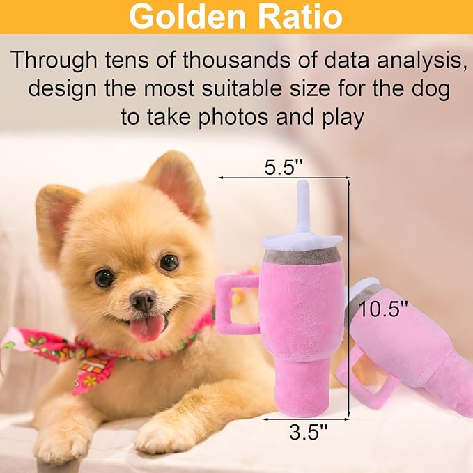 Mity Rain Funny Tumbler with Handle Cup, Interactive Squeaky Dog Toys for Small/Medium/Large Dogs (1 Pink)
