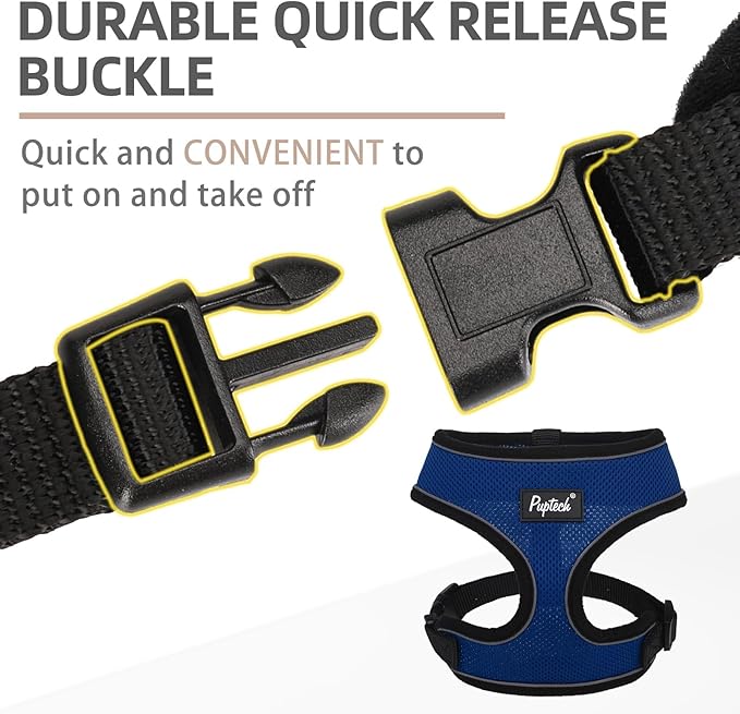 PUPTECK Soft Mesh Dog Harness and Leash Set Pet Puppy Cat Comfort Padded Vest No Pull Harnesses, Solid NavyBlue, XS