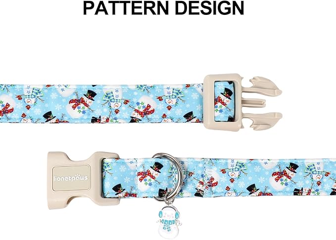 Lionet Paws Christmas Dog Collar- Blue Snowman Dog Collars with Plastic Buckle and Snowman Pendant, Light Adjustable Blue Dogs Collar for Small Medium Dogs