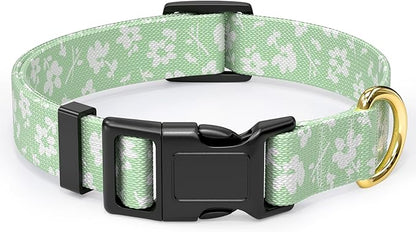 Rnivvi Dog Collar for Small Dogs, Cute Floral Heavy Duty Adjustable Puppy Collar with Quick Release Buckle for Girl & Female, Pet Accessories for Walking Running, XS Length 5/8" Width, Green