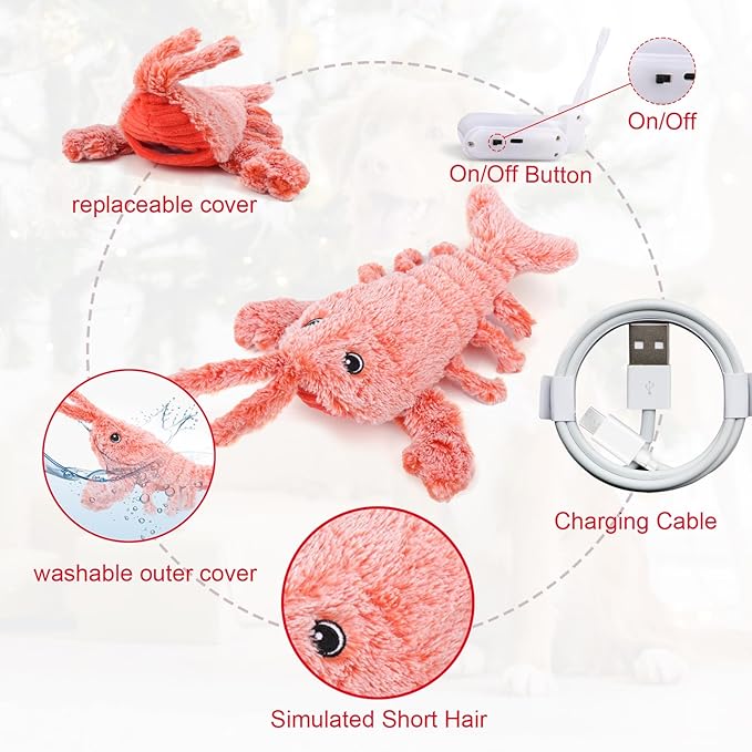 Mity Rain Interactive Lobster Dog Toy - Keeps Small, Medium & Large Dogs Busy Indoors & Outdoors - Rechargeable, Plush & Squeaky