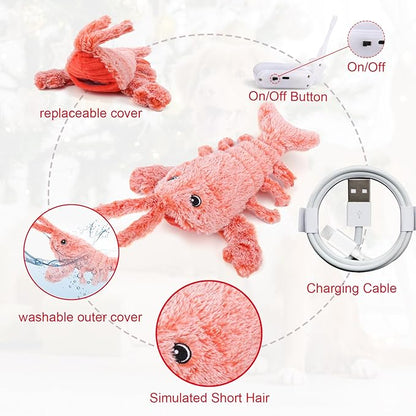 Mity Rain Interactive Lobster Dog Toy - Keeps Small, Medium & Large Dogs Busy Indoors & Outdoors - Rechargeable, Plush & Squeaky