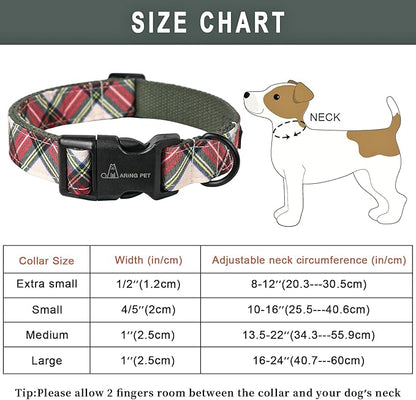 ARING PET Christmas Dog Collar, Cute Red Green Plaid Cotton Lightweight Pet Puppy Collars for Small Medium Large Dogs-XS