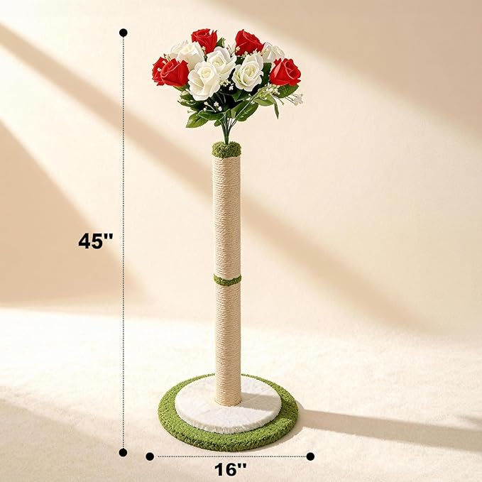 CWV Rose Flower Cat Scratching Post, Tall Cat Scratcher for Indoor Cats | Aesthetic Floral Decorative Scratching Post for Adult Cats & Kittens, S