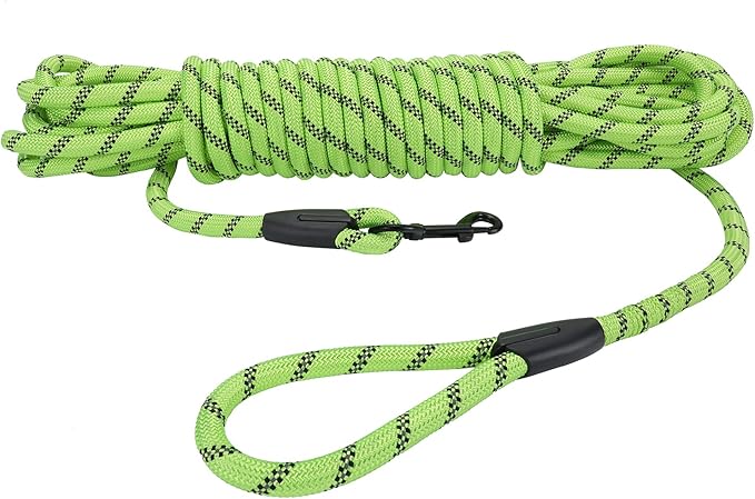 Long Dog Leash for Training 30Ft-Reflective Nylon Rope with Swivel Hook-Recall Agility Lead for Large Small Medium Dogs Outside Walking Hiking-Green Diam 1/2"