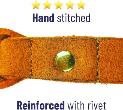 Leather Short Dog Leash 15 Inch - Short Dog Traffic Lead for Large Dogs Training and Walking - Braided Leather Tab for Large Dogs - Full Grain Heavy Duty. (Tan, 1 FT)