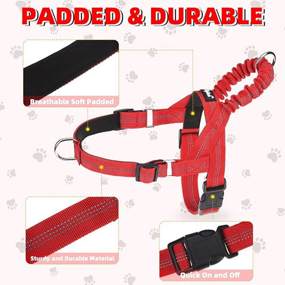PUPTECK No Pull Dog Harness Small Sized Dog, Adjustable Reflective Pet Vest Harness with Bungee Handle, Escape Proof No Choke Harness for Small Dogs Walking Training, Red S