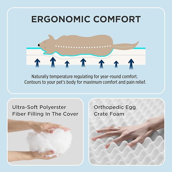 Bedsure Cooling Dog Beds Large Sized Dog - Extra-Large Orthopedic Waterproof Puppy Bed with Removable Washable Cover, Egg Crate Foam Pet Mat, Suitable for Pet Up to 100 lbs