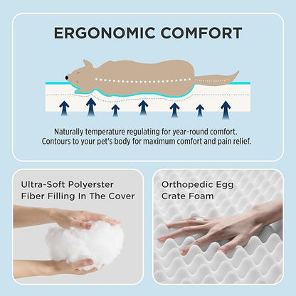 Bedsure Cooling Dog Beds Large Sized Dog - Extra-Large Orthopedic Waterproof Puppy Bed with Removable Washable Cover, Egg Crate Foam Pet Mat, Suitable for Pet Up to 100 lbs
