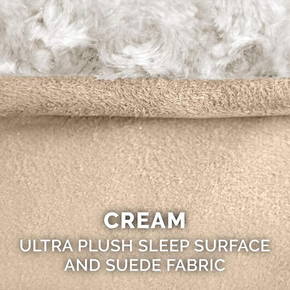 Furhaven Cooling Gel Dog Bed for Medium/Small Dogs w/ Removable Washable Cover, For Dogs Up to 23 lbs - Ultra Plush Faux Fur & Suede Luxe Lounger Contour Mattress - Cream, Medium