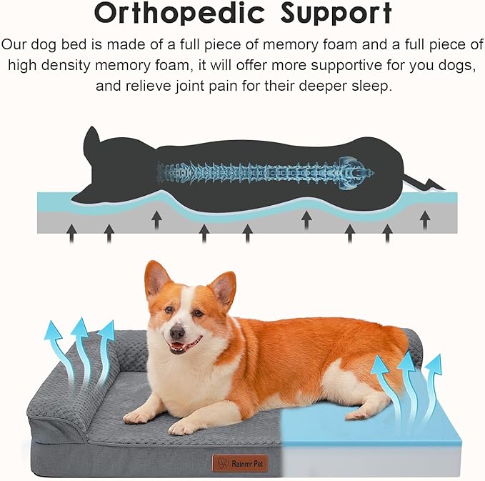 Rainmr Orthopedic Dog Bed Medium Size Dog, Memory Foam Dogs Bed for Medium Dogs, Washable Removable Cover, Nonskid Bottom, Waterproof, for Indoor, Outdoor, Crate ＆ Car Use, 35x23x6 Inches, Dark Grey