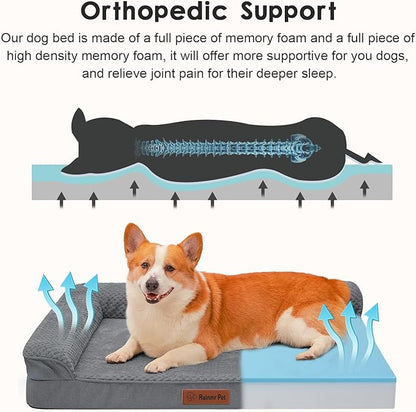 Rainmr Orthopedic Dog Bed Medium Size Dog, Memory Foam Dogs Bed for Medium Dogs, Washable Removable Cover, Nonskid Bottom, Waterproof, for Indoor, Outdoor, Crate ＆ Car Use, 35x23x6 Inches, Dark Grey