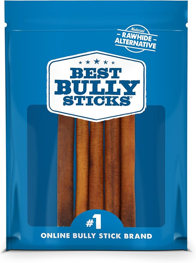 Best Bully Sticks 6 Inch Bully Sticks for Dogs - 5 Count (Pack of 1) - Natural, Easily Digestible, Grass-Fed Beef, Grain and Rawhide Free - Trial Size