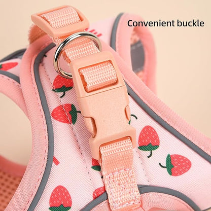 Step in Dog Harness and Leash Set, Flower Adjustable Easy Walk Puppy Harnesses, Soft Mesh No Pull Pet Vest Harness for Small Dogs and Cats(Strawberry, XS)