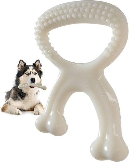 IPTPAS Durable Dog Chew Toy for Aggressive Chewers, Indestructible Nylon Bone Dental Care Teeth Cleaning Chew Toy for Small, Medium and Large Dogs, Keep Them Busy, Irresistible Beef Flavor (White)