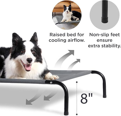 Bedsure Outdoor Elevated XL Dog Bed, Portable Indoor & Outdoor Cooling Raised Cot Pet Hammock Bed with Skid-Resistant Feet, Frame with Breathable Mesh, Grey, 54 inches