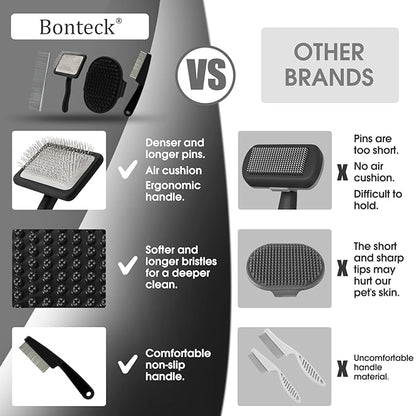 Dog Slicker Brush for Dogs Grooming Kit 4PCS | Large Dog Brush for Goldendoodles Poodles Doodles | Long Pin Haired Brush | Poodle Brushes and Comb (Black)