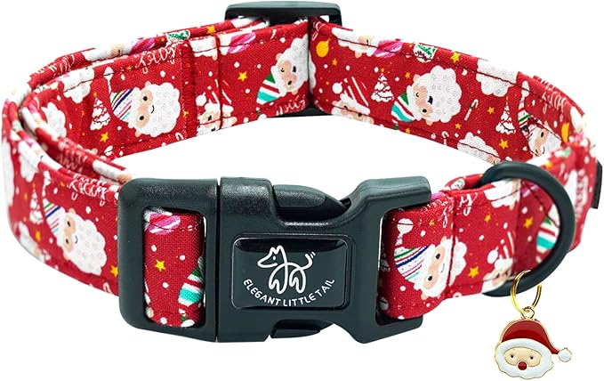 Elegant littlle Tail Christmas Dog Collar, Red Pet Collars Soft Cotton Winter Dog Collar with Quick Release Buckle Pet Puppy Collars for Small Medium Large Dogs