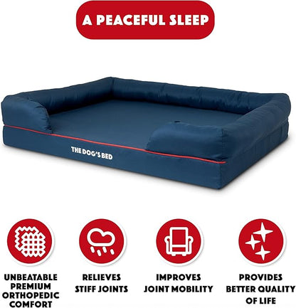 The Dog’s Bed Orthopedic Dog Bed XL Oxford Blue with Red Trim, Memory Foam, Pain Relief: Arthritis, Post Surgery, Lameness, Supportive, Waterproof Washable Cover, Veterinary Approved