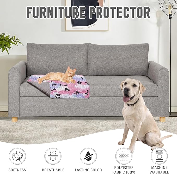 BOCTOPUG Dog Bed Cover for Pets Blankets Rug Pads for Couch Protection Waterproof Bed Covers Dog Blanket Furniture Protector Reusable Changing Pad (20X30, Red+Black Paw Bone)