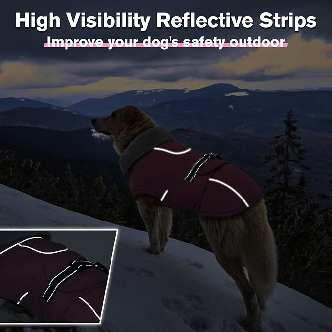 Lelepet Warm Dog Coats for Large Dogs Waterproof Dog Winter Jacket Reflective Pet Fleece Vest Windproof Cold Weather Coats with Adjustable Buckle & Leash Hole, Pink, XXL