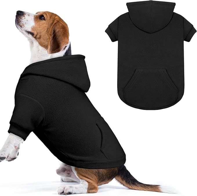 Dog Sweater,Dog Hoodies for Medium Dogs,Warm Fleece Sweatshirt with Hood & Pocket,Leash Hole,Cozy Cold Weather Pet Clothes Pet Sweater for Medium Dogs(Black,M)
