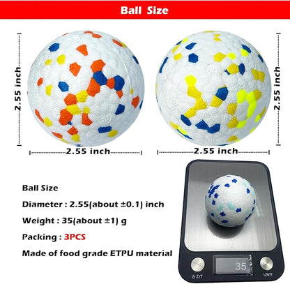 CAISHOW 3Pack Dog Ball Toys, 2.55 Inch Diameter, Odorless Bite-Resistant, White with Colorful Spots