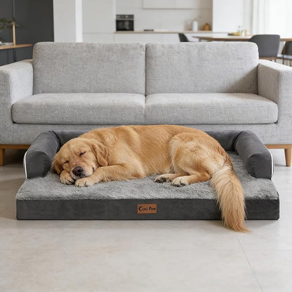 Casa Paw Orthopedic Dog Beds for Extra Large Dogs, Waterproof Egg Crate Foam XL Dog Bed with Sides 48x30Inch, Big Dogs Couch Beds with Removable Washable Cover and Nonskid Bottom, Dark Grey