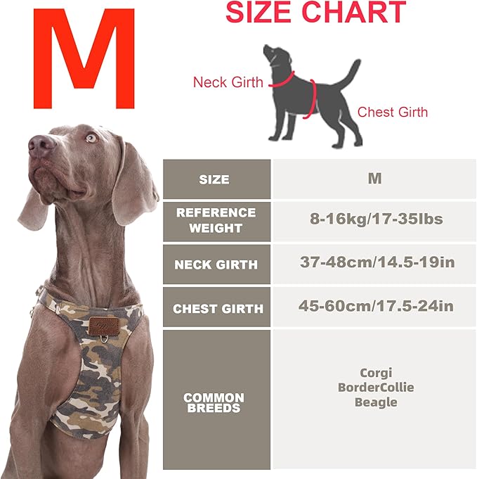 Puppytie Dog Harness & Multi-Function Leash Set for Medium Dogs (16lb-35lb), Camouflage Brown, M, No Pull, Easy Walk, Adjustable, Soft Dog Vest Harness, Fashionable Dog Accessories