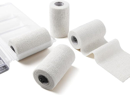 PowerFlex Equine – Extra Strong Self-Adhering Bandage Wrap – Wound Care, Compression & Support Bandage for Horses, Cows & Dogs – White, 4 inch, 4 Rolls (Resealable Case)