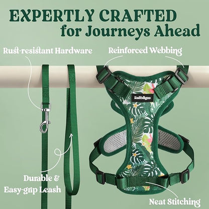 rabbitgoo Cat Harness and Leash for Walking, Escape Proof Soft Adjustable Vest Harnesses for Cats, Easy Control Breathable Reflective Strips Jacket,Rainforest Green,S
