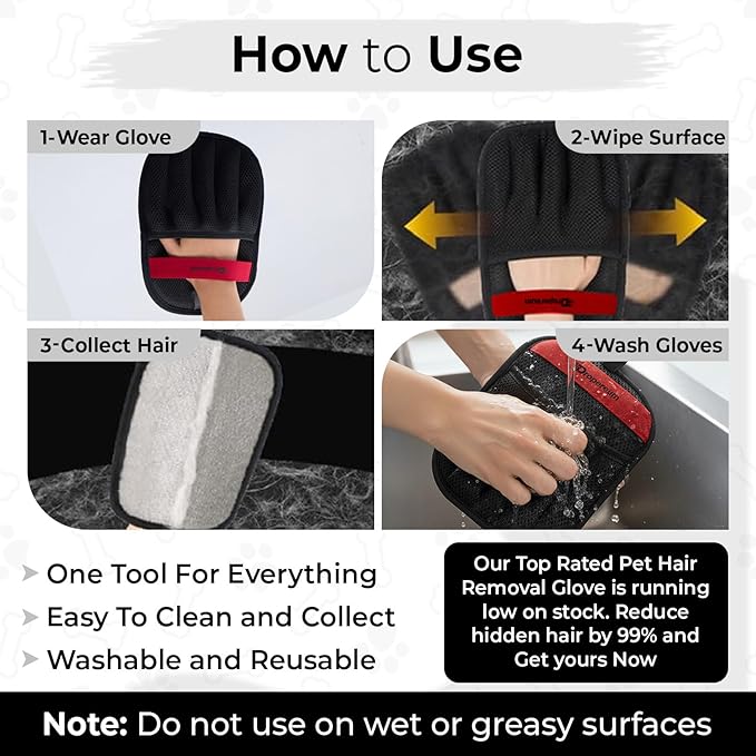 2PC Pet Hair Removal Gloves - Pet Hair Remover Gloves, Upgraded Pet Hair Removal Gloves for Cats & Dogs, Five Finger Electrostatic Reusable Magic Brush for Carpet Clothing Laundry Couch & Car Seat