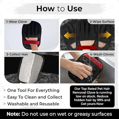 2PC Pet Hair Removal Gloves - Pet Hair Remover Gloves, Upgraded Pet Hair Removal Gloves for Cats & Dogs, Five Finger Electrostatic Reusable Magic Brush for Carpet Clothing Laundry Couch & Car Seat