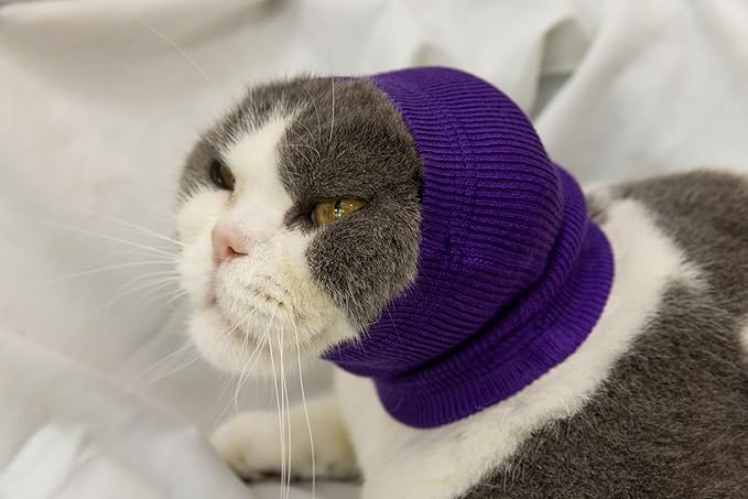 FDANDADE Cat Hematoma Ear Wrap, Cat Ear Wrap Cats Anxiety Relief – Noise Canceling for Fireworks, Thunderstorms Purple S
