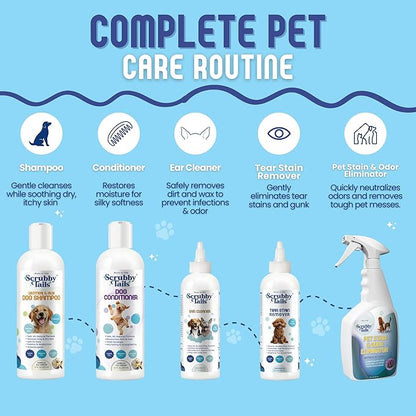 Scrubby Tails Organic Dog Shampoo - Puppy Oatmeal Shampoo for Itchy Skin Relief - Hypoallergenic for Sensitive Skin, for Dogs of All Ages, Deodorizes, Tearless, Made in USA, 16oz (Vanilla Ice Cream)