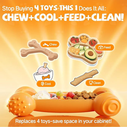 2-Pack Freeze Toys for Dogs Slow Feeder Dog Lick Bone Indestructible Chew Toy for Aggressive Chewers,Puppy Teething Relief,Fillable Enrichment Treat Toy Suitable for Small & Medium Breed(Nylon)
