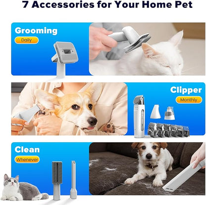DUXANO Dog Grooming Kit & Dog Hair Vacuum,15000 Pa Powerful Suction, Pet Grooming Vacuum Removes 99% Pet Hair, Includes Clippers, Brush, Nail Trimmer Grinder, Stainless Steel