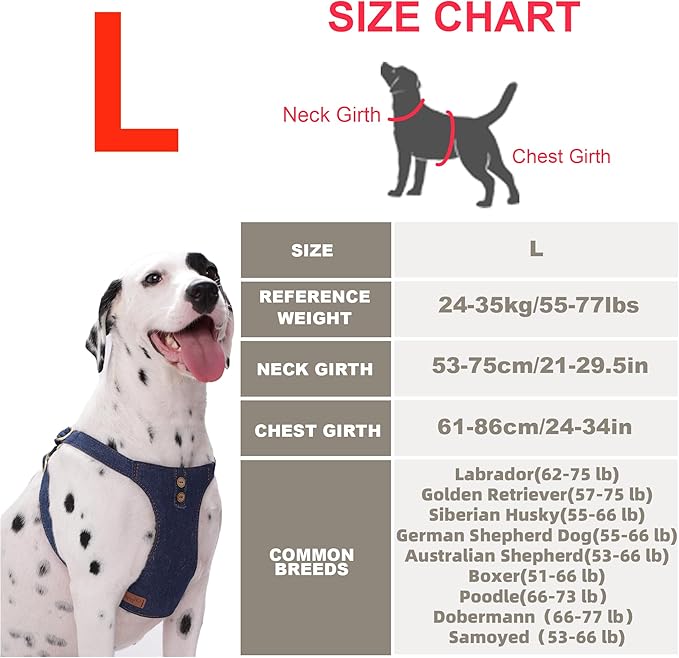 No Pull Dog Harness with Multifunction Dog Leash,Soft Adjustable No Choke Escape Proof Pet Harness Vest for Medium Dogs or Large Dogs,Denim Blue,L