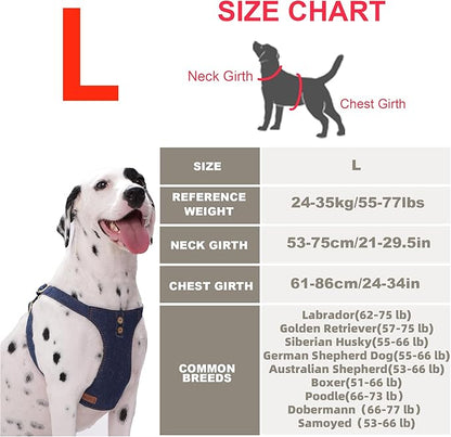 No Pull Dog Harness with Multifunction Dog Leash,Soft Adjustable No Choke Escape Proof Pet Harness Vest for Medium Dogs or Large Dogs,Denim Blue,L