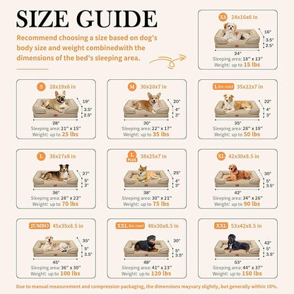 Comfort Expression Orthopedic Dog Bed for Extra Large Dogs 45x35 Inch, Waterproof Egg Crate Foam XL Pet Bed with Removable Bolsters, Dog Couch with Washable Cover & Non-Slip Bottom, Light Brown