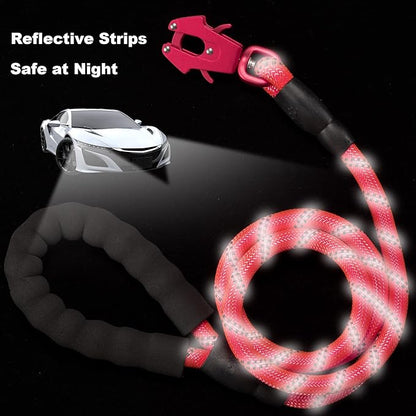 GEIT 2/4/5/6FT Dog Leash, Heavy Duty Rope Leashes, Reflective Nylon Pet Lead with Aluminum Quick Release/Locking Tactical Frog Clip for Small Medium and Large Dogs, Red, 1/2 inch