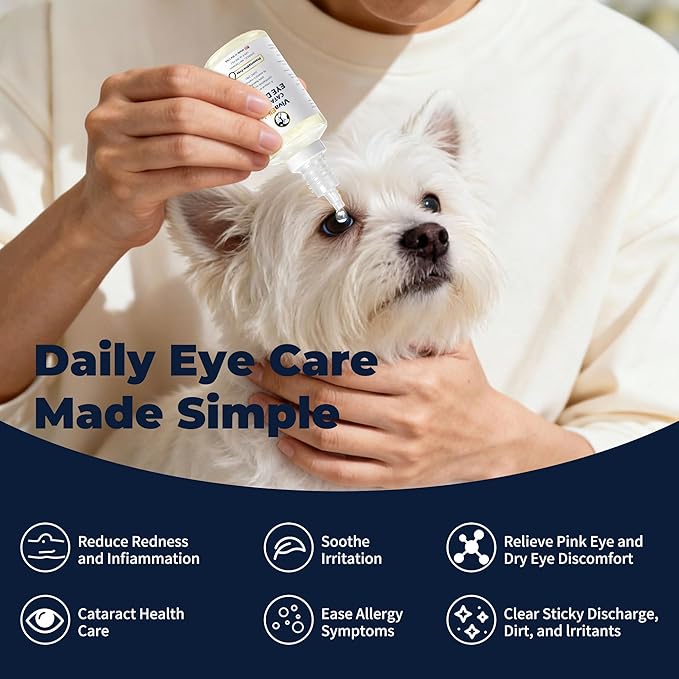 Dog Eye Drops, Cataract Eye Drops for Dogs, Daily Eye Care for Moisture, Comfort & Cleanliness, Tear Stain Support, Lubricating Ophthalmic Solution & Sodium Hyaluronate, Gentle Formul -50ML