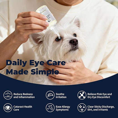 Dog Eye Drops, Cataract Eye Drops for Dogs, Daily Eye Care for Moisture, Comfort & Cleanliness, Tear Stain Support, Lubricating Ophthalmic Solution & Sodium Hyaluronate, Gentle Formul -50ML